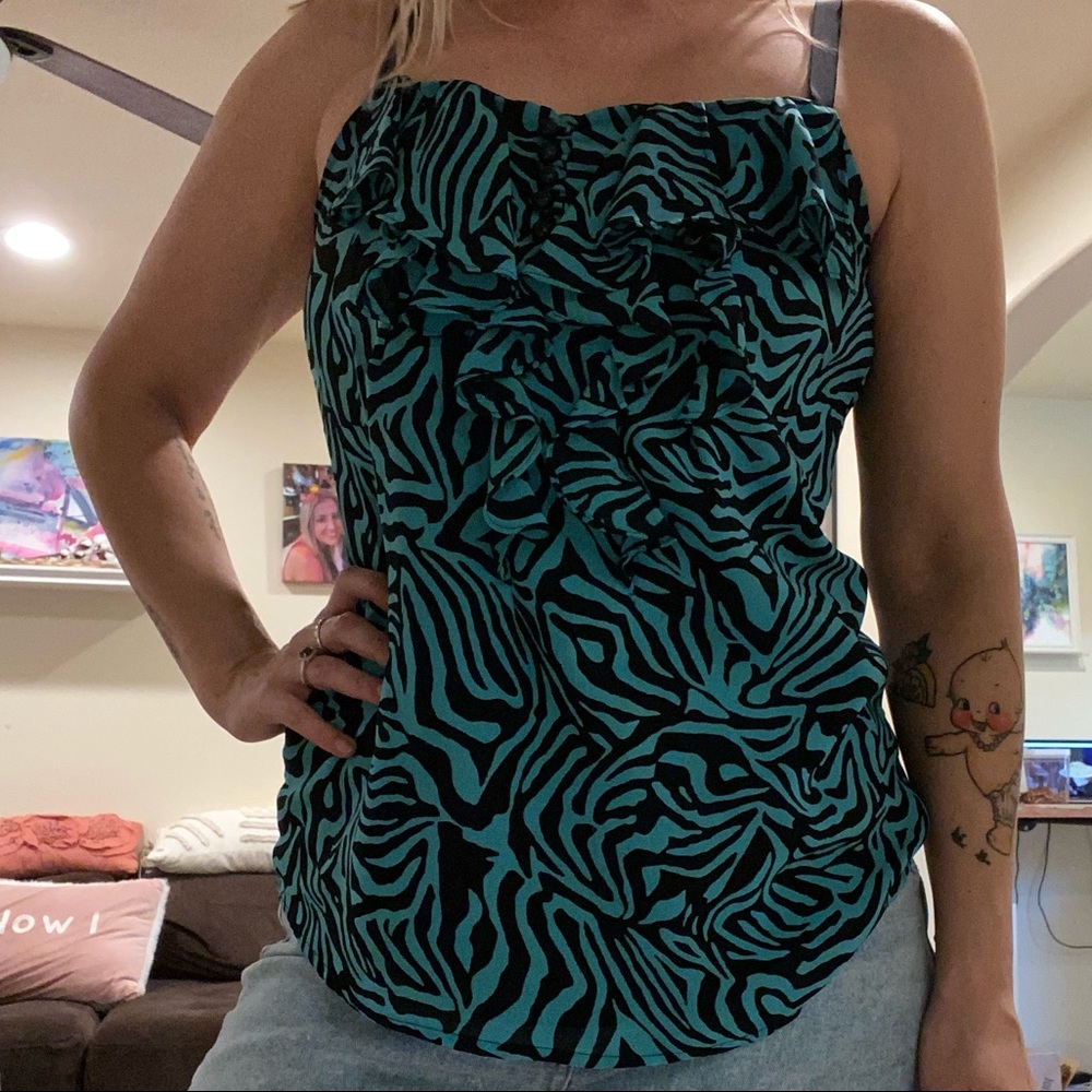 Nicole Miller ruffled tank with button detail